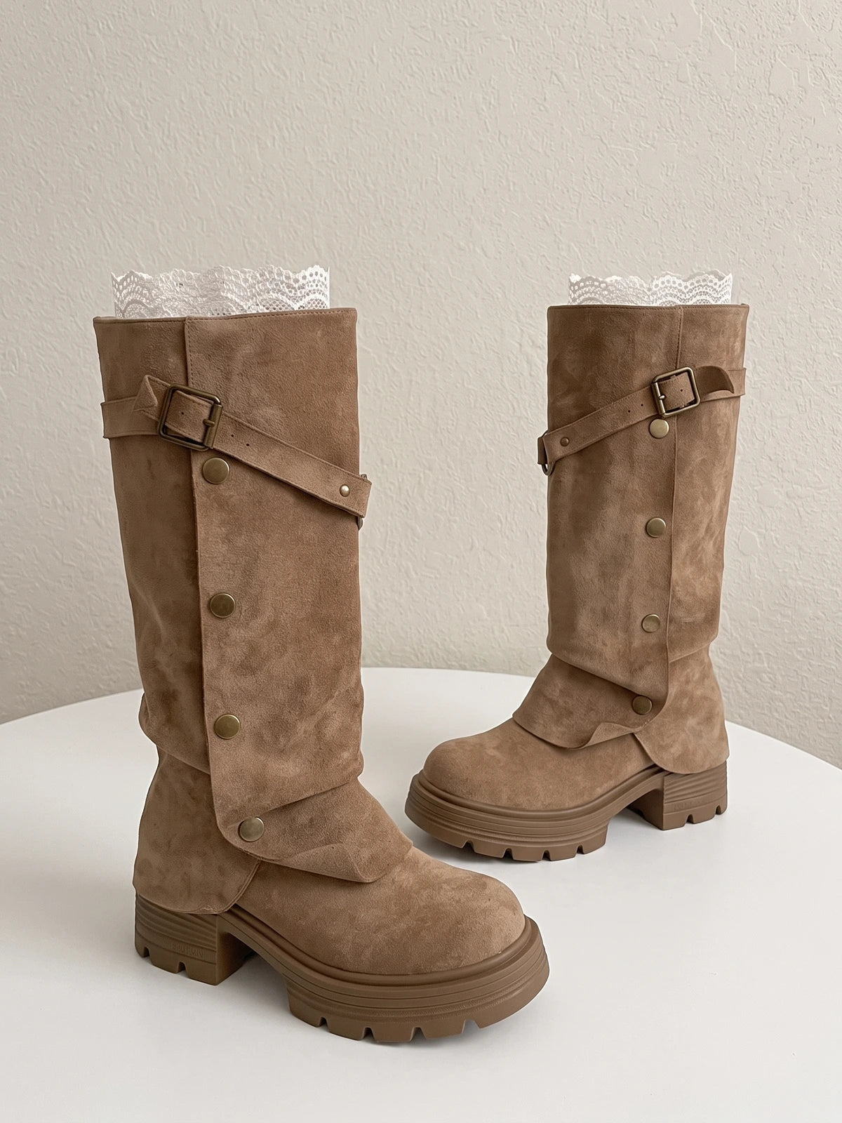 Ottavia Suede Buckle Knee-High Boots