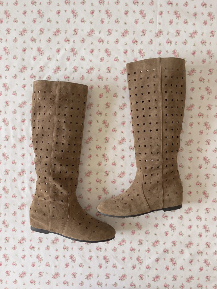 Vivienne Perforated Suede Knee-High Boots