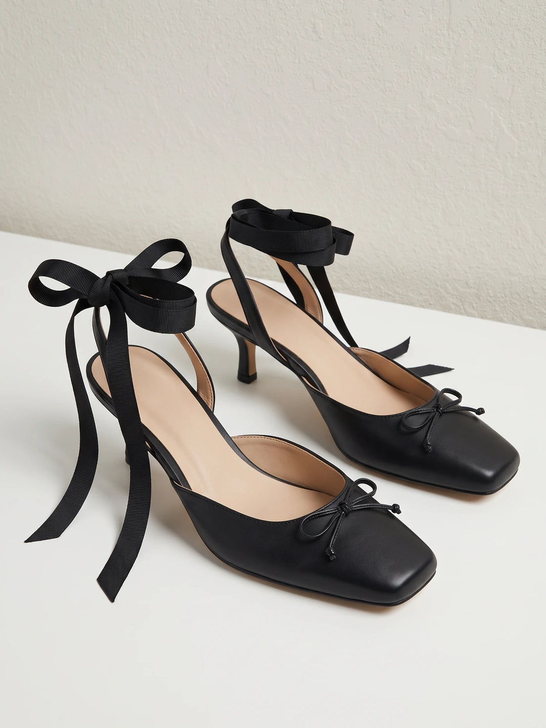 Black Ribbon Bow Sandals