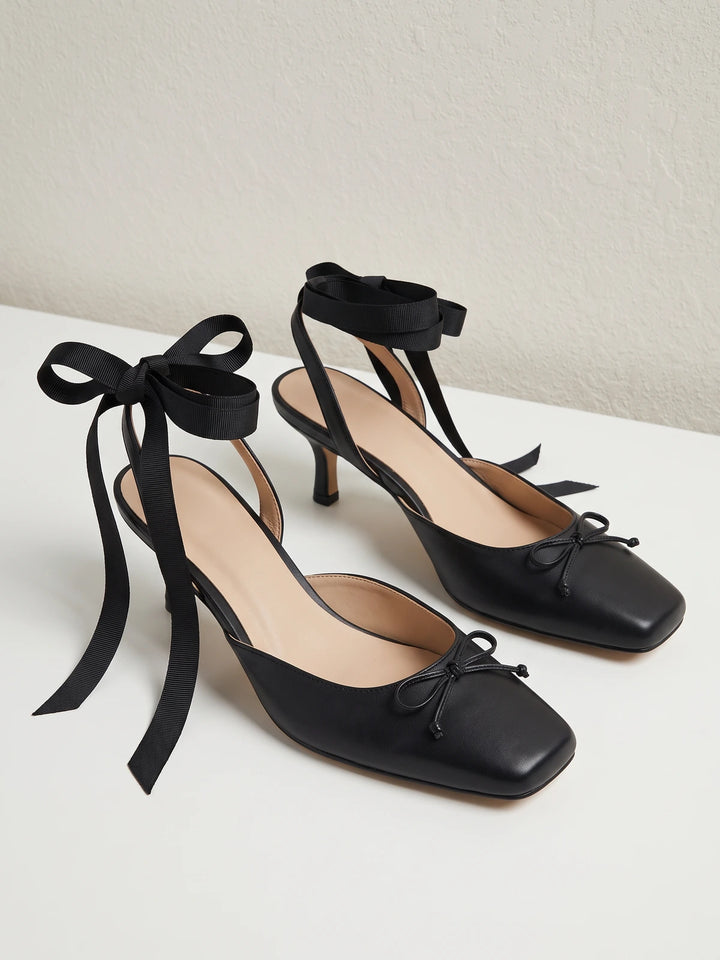 Black Ribbon Bow Sandals