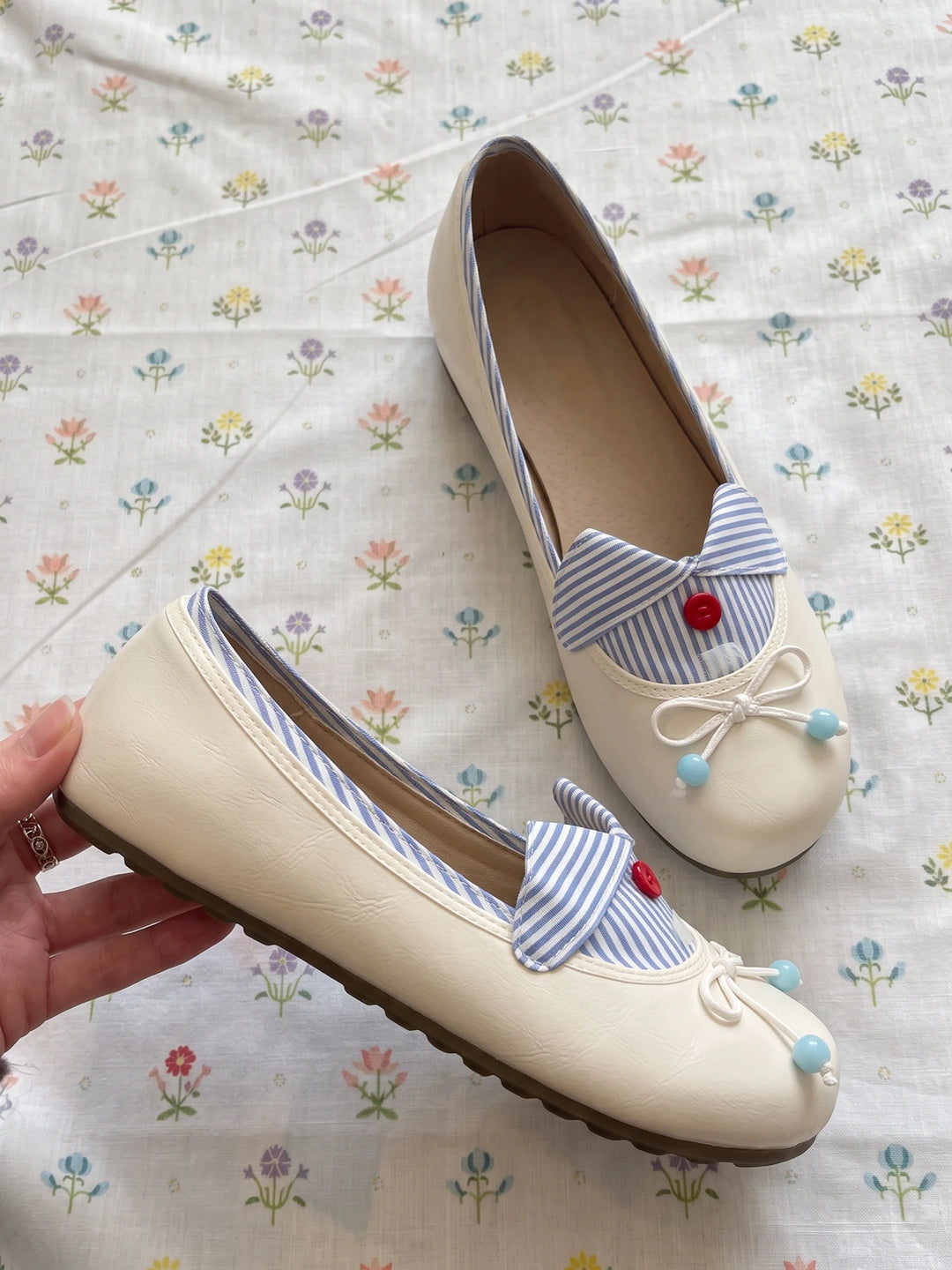 Mignettiane Striped Bow Ballet Flats