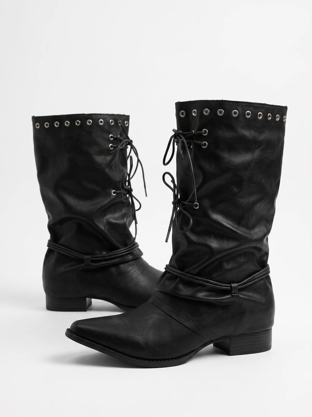 Cleo Pointed Corset-Tie Boots