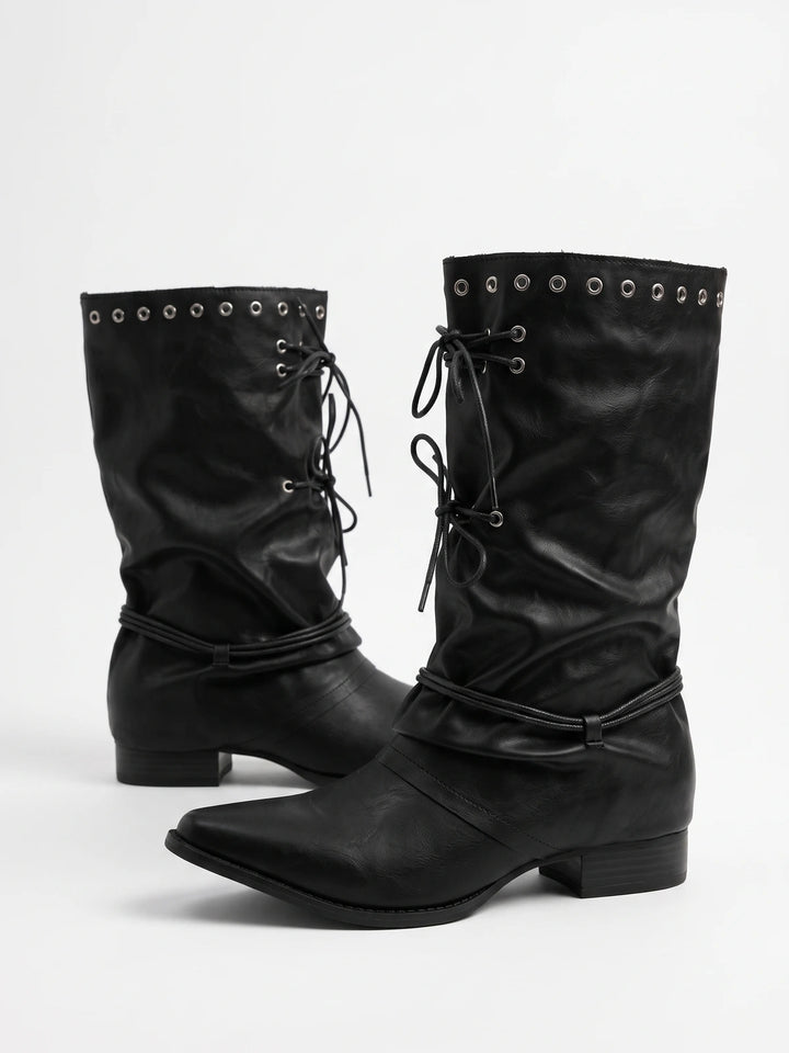 Cleo Pointed Corset-Tie Boots