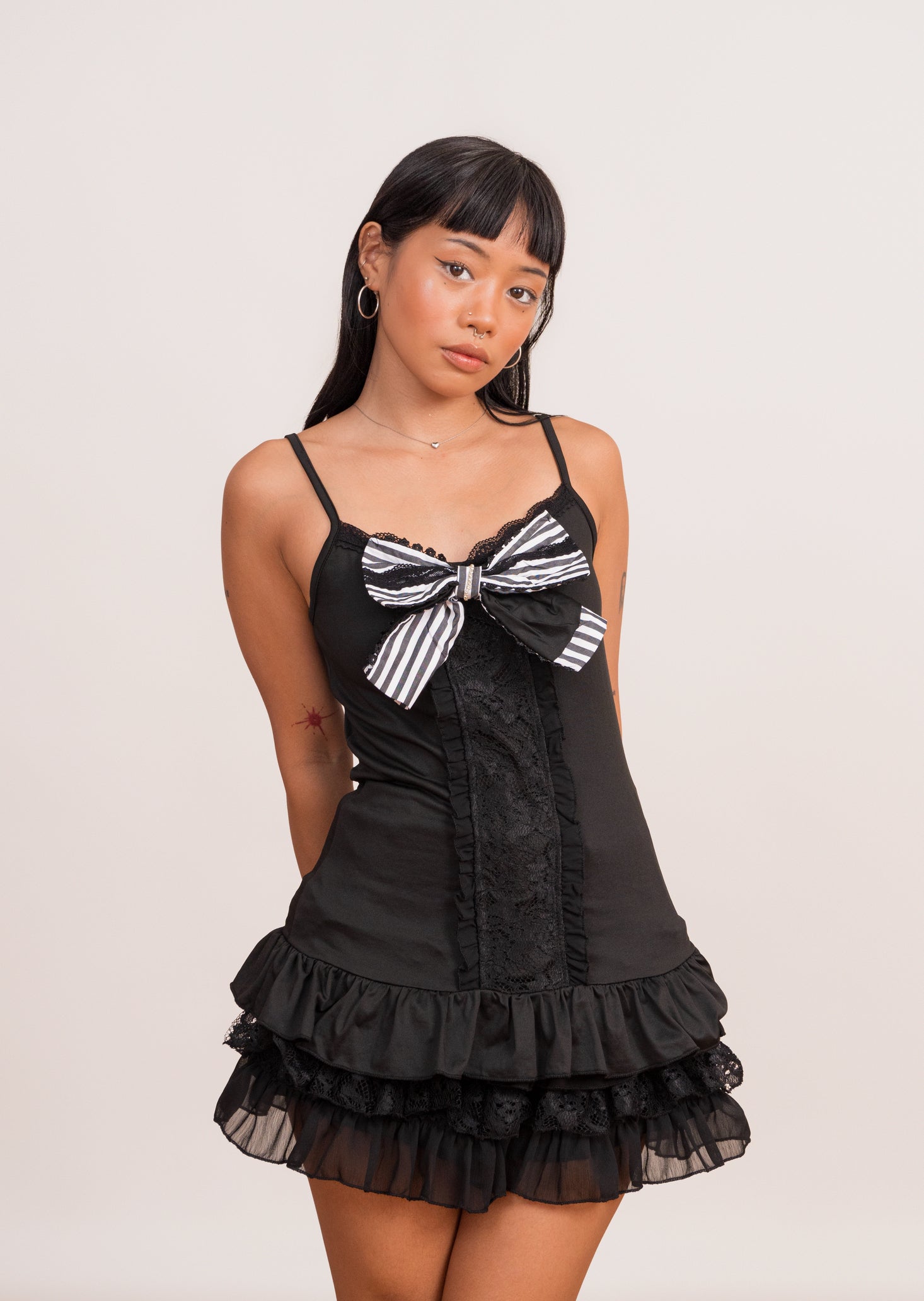 Monochrome Bow Three-Piece Outfit Set