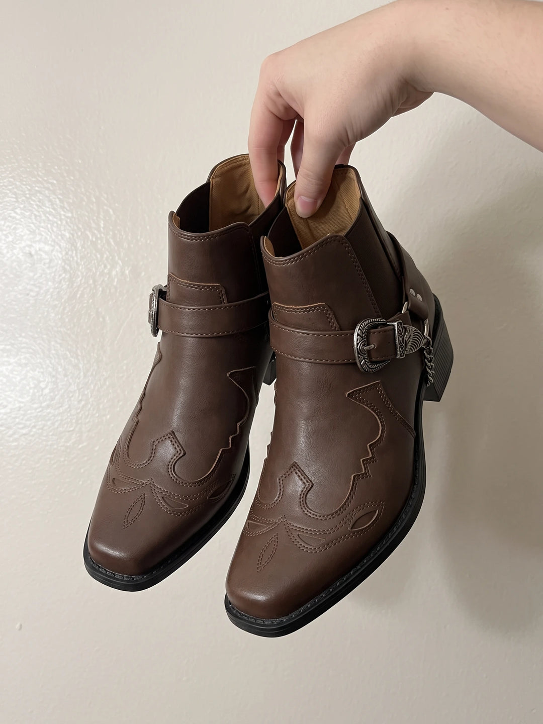 Solange Western Buckle Ankle Boots