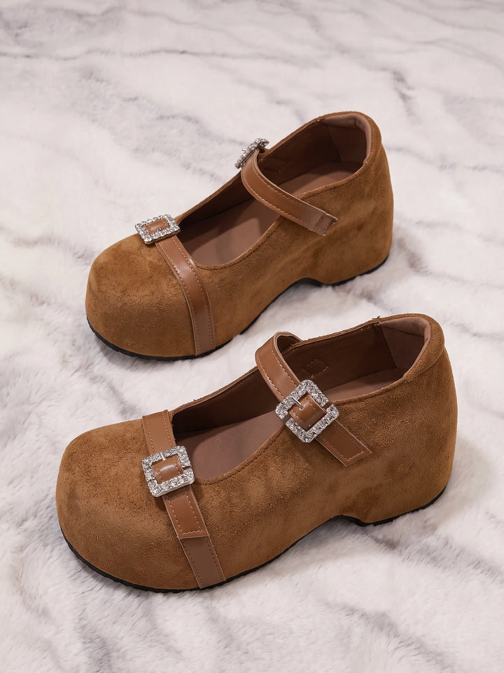 Anais Rhinestone Buckle Suede Mary Janes