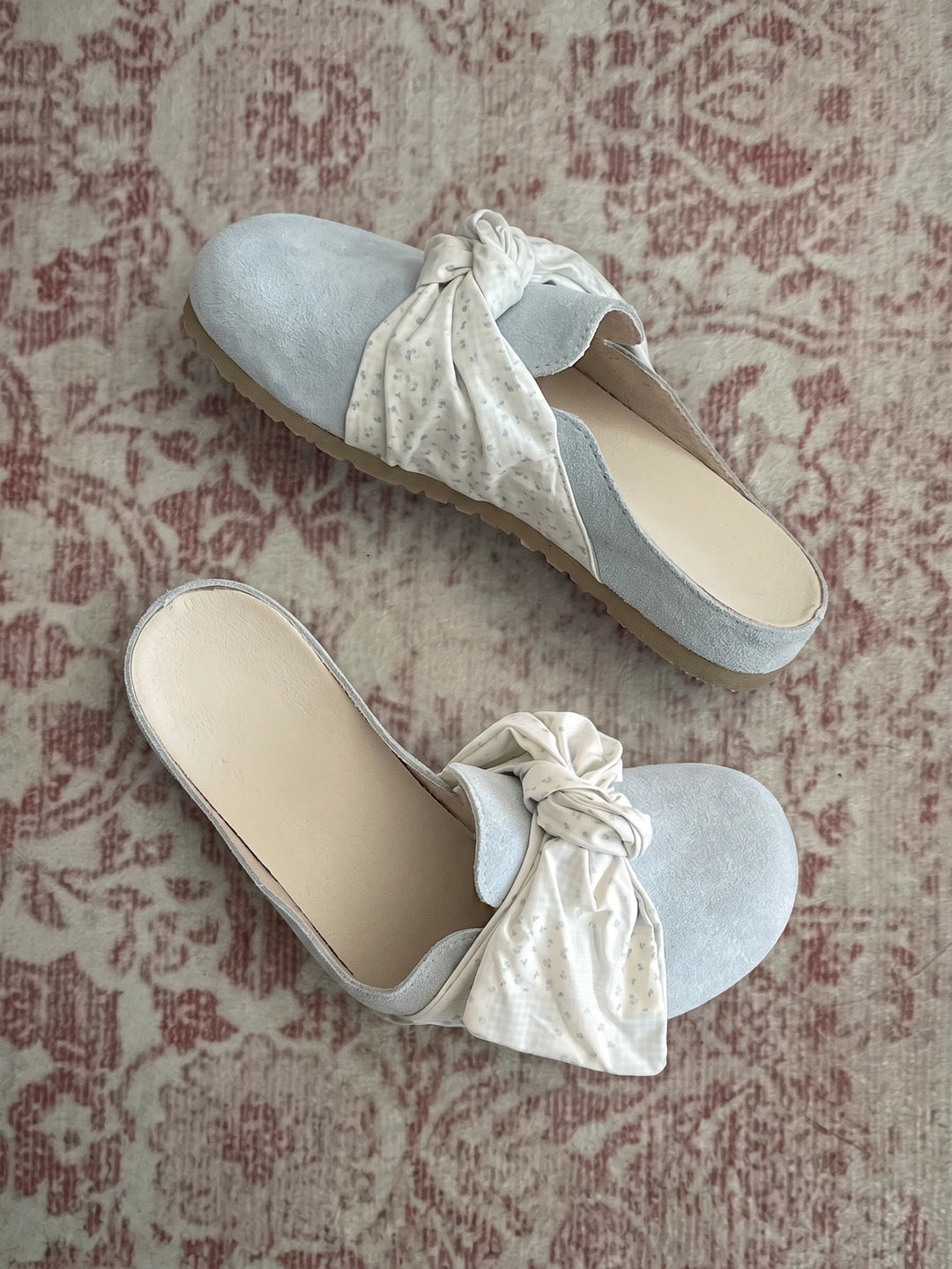 Arelie Floral Bow Suede Mules