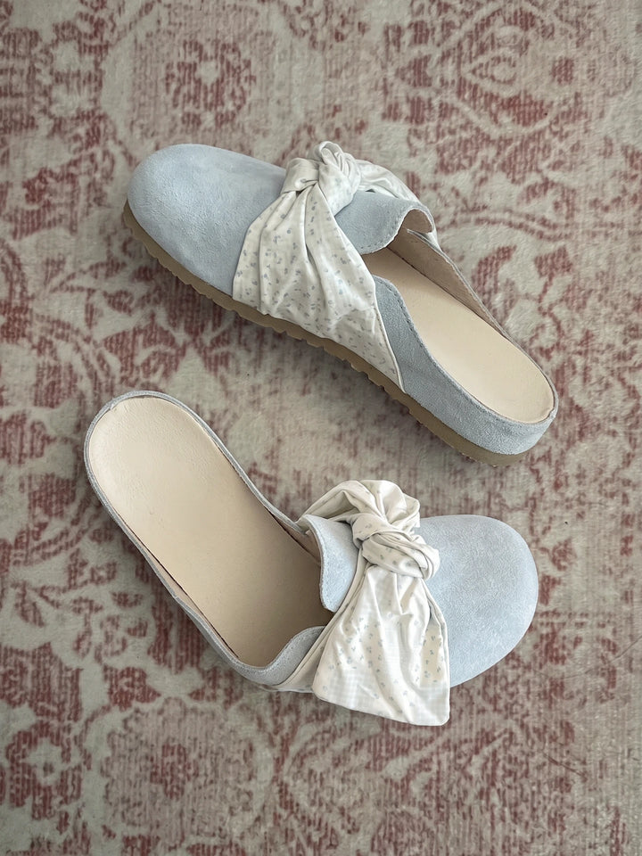 Arelie Floral Bow Suede Mules