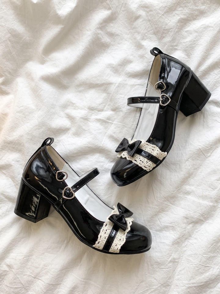 Fleurie Lace Bow Mary Jane Heels