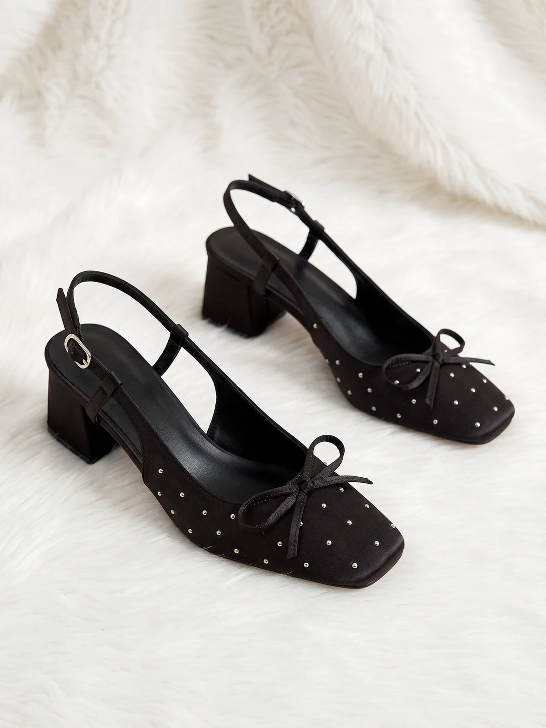 Faustine Studded Satin Slingback Heels