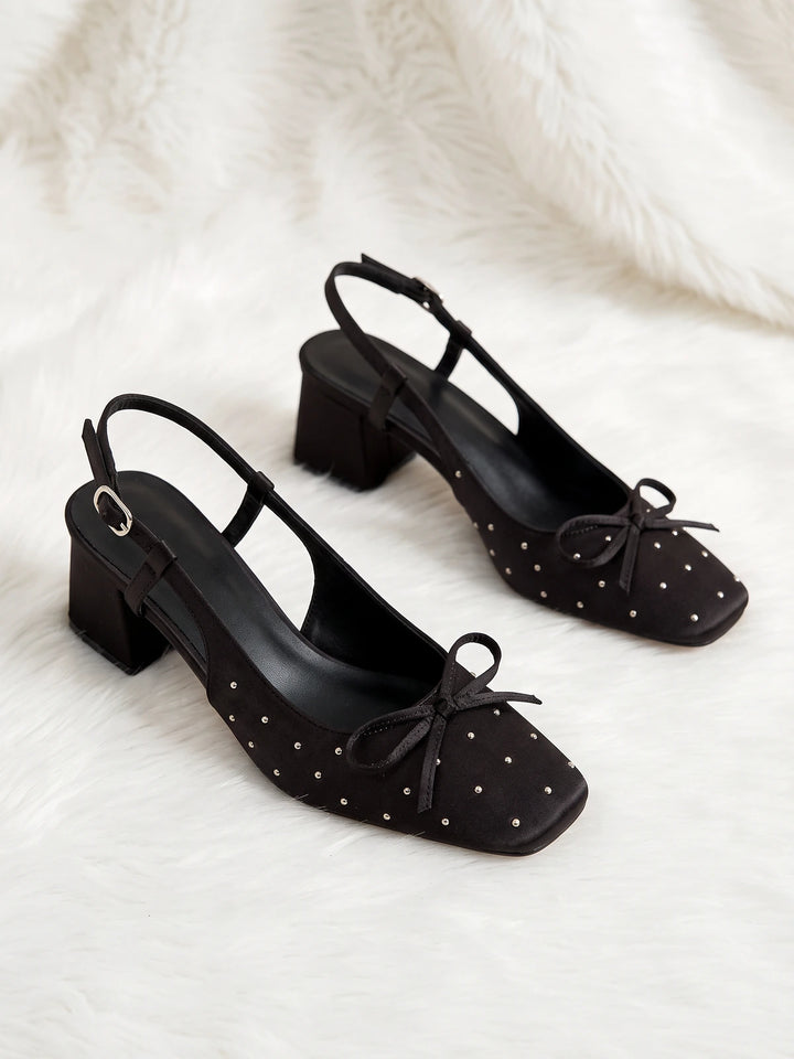 Faustine Studded Satin Slingback Heels