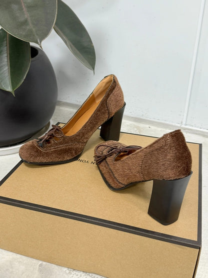 Retro Square Toe Bow Heels