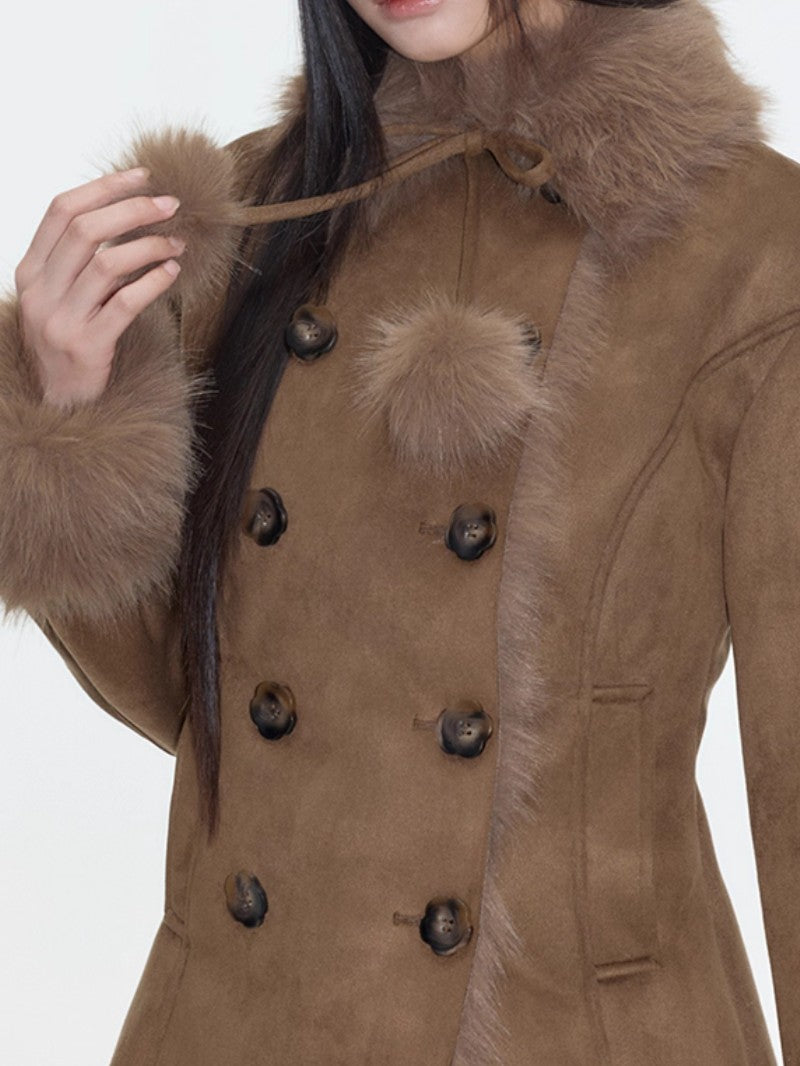 Fur-Lined Suede Patchwork Short Jacket