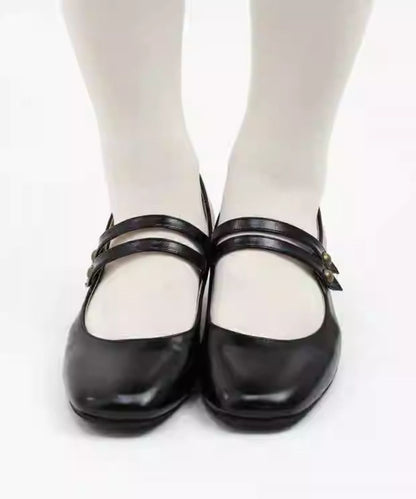 Retro Button-Strap Low Heel Shoes