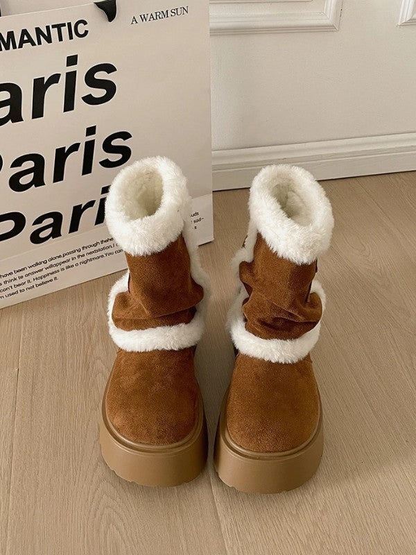 Thick Sole Fleece Mid-Calf Snow Boots