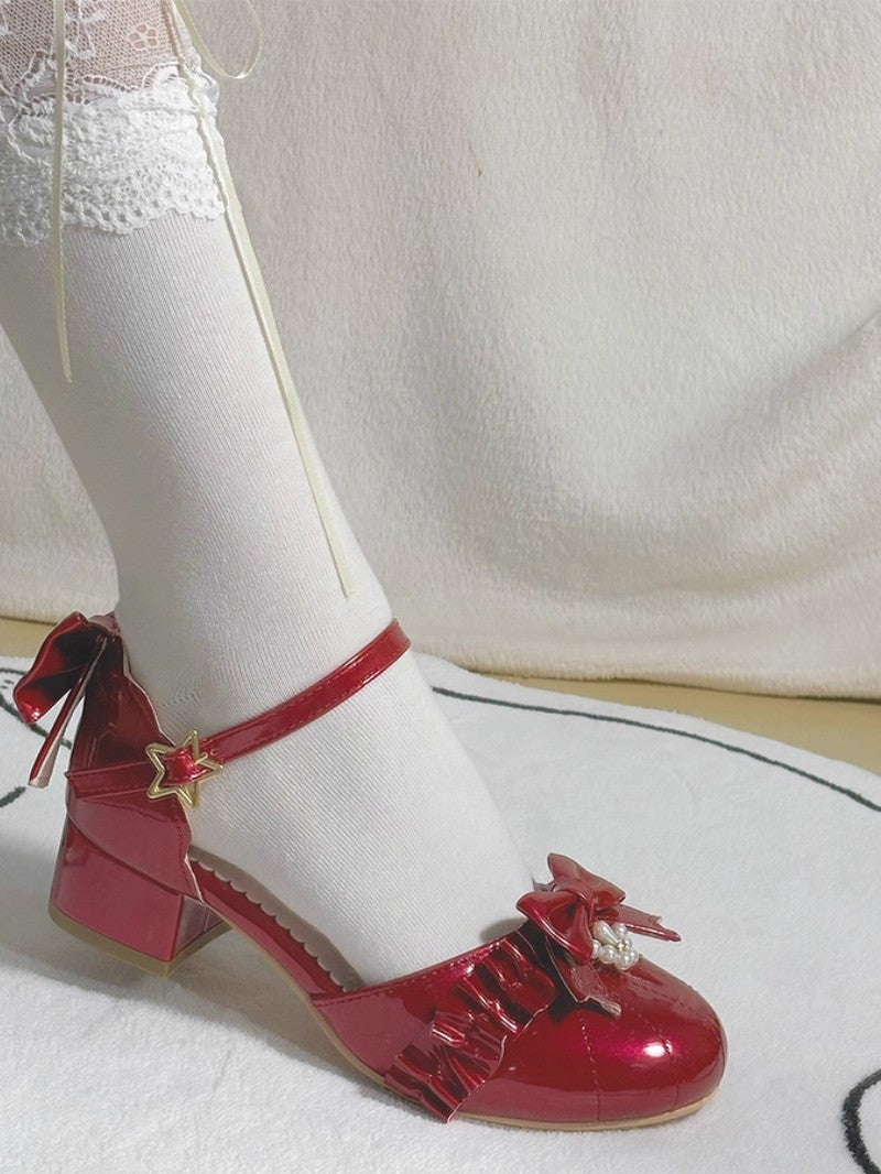 Pearl Bow Round-Toe Lolita Heels