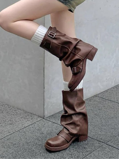 Retro Slouch Mid-Calf Cowgirl Boots
