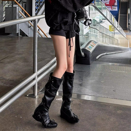 Floral Bow Lace up Boots