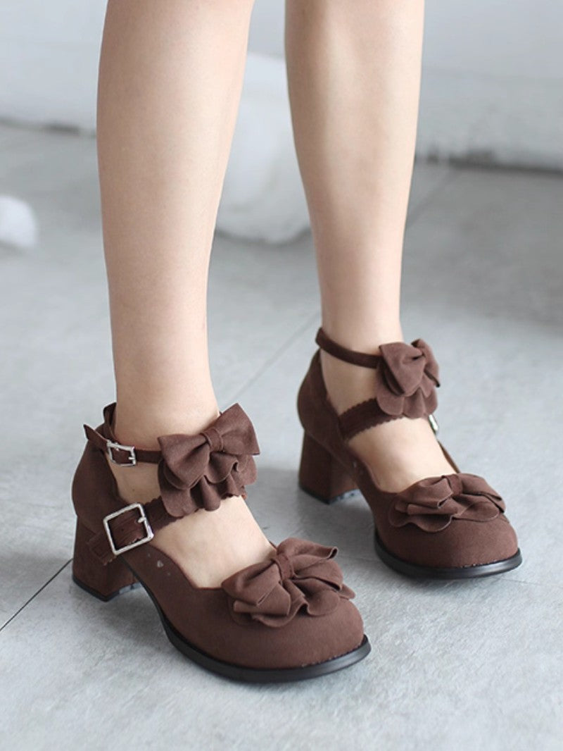 Cute Bow Mid-Heel Leather Shoes