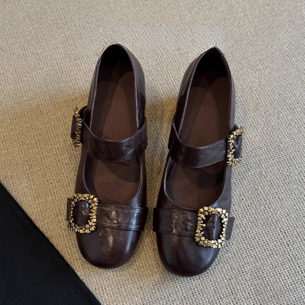 French Retro Lambskin Chunky Heels