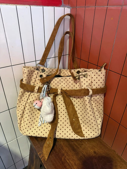 Retro Polka Dot Canvas Tote Bag