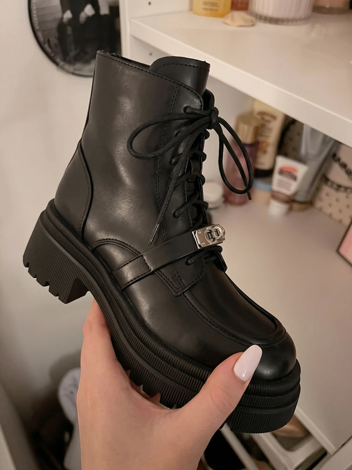 Black Vintage Buckle Boots