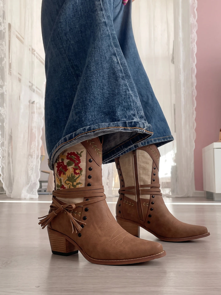 Zinnelle Floral Embroidered Western Boots