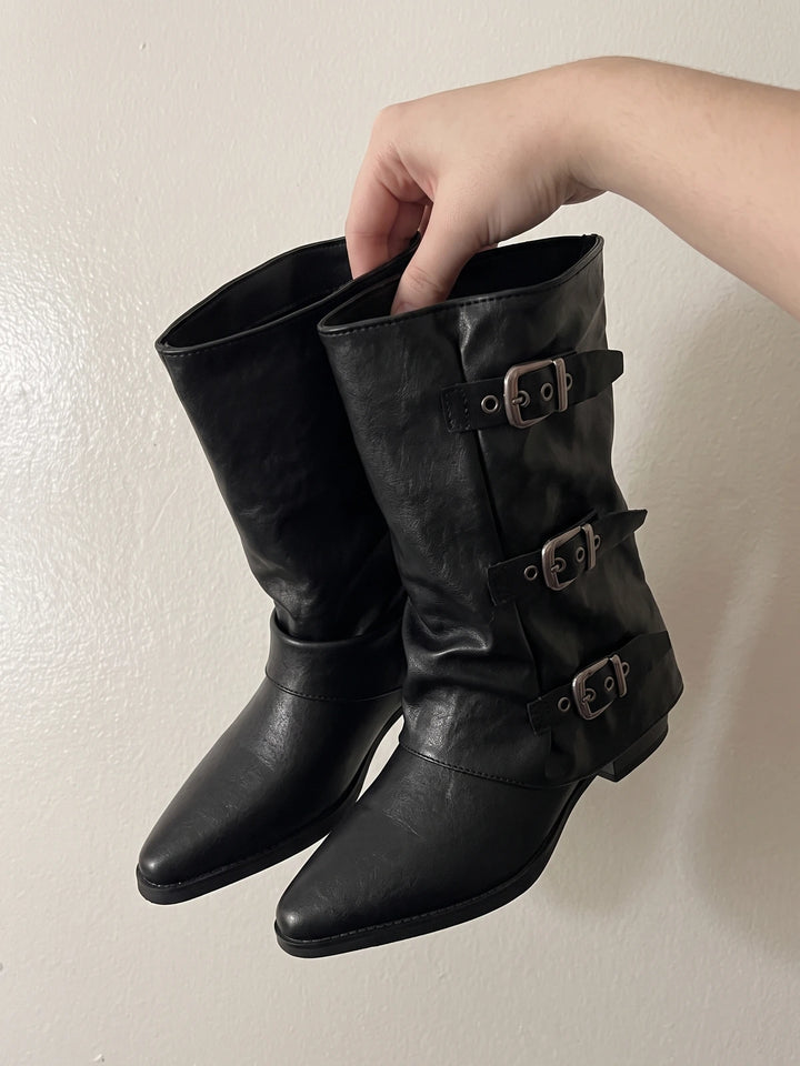 Solene Triple-Buckle Slouch Boots