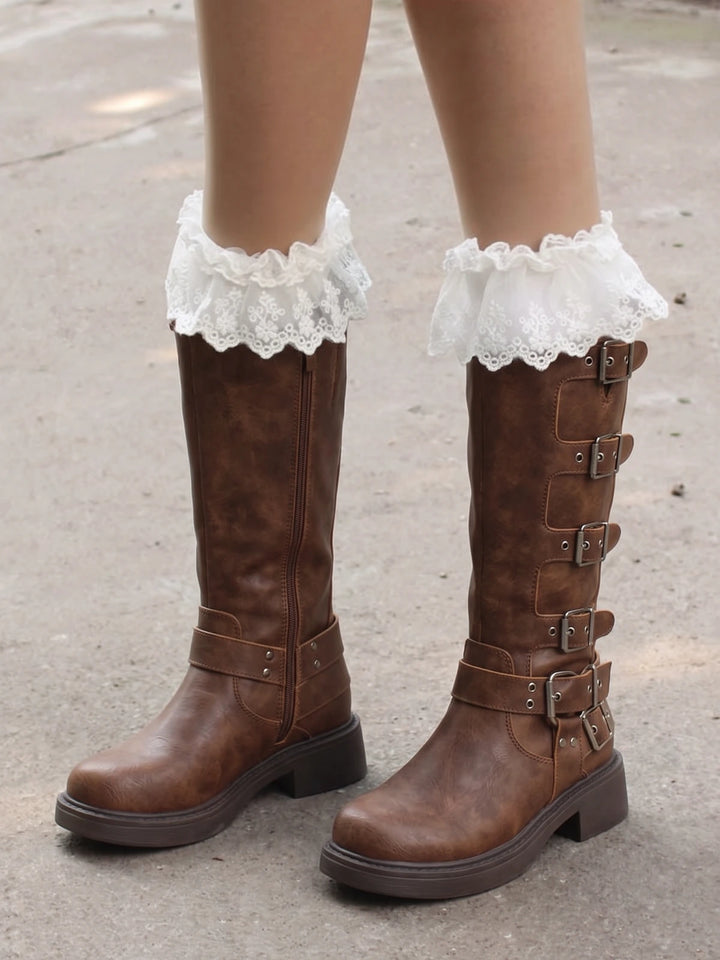 Severine Distressed Buckle Knight Boots