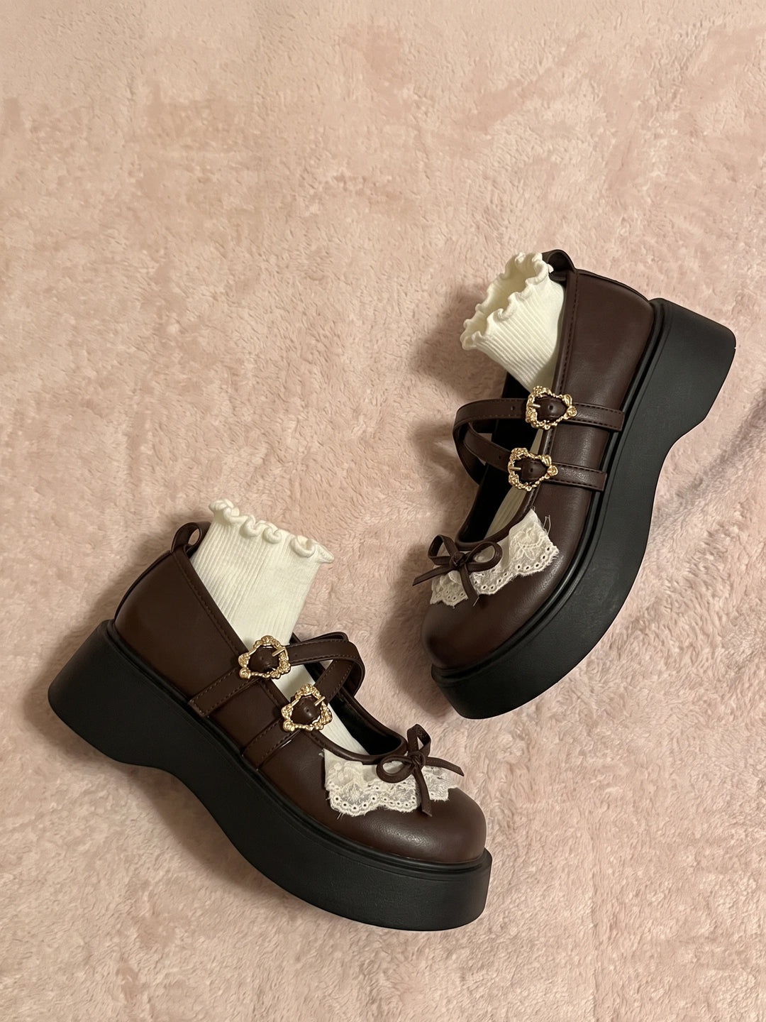 Ottaviolette Lace Bow Lug Platform Mary Janes