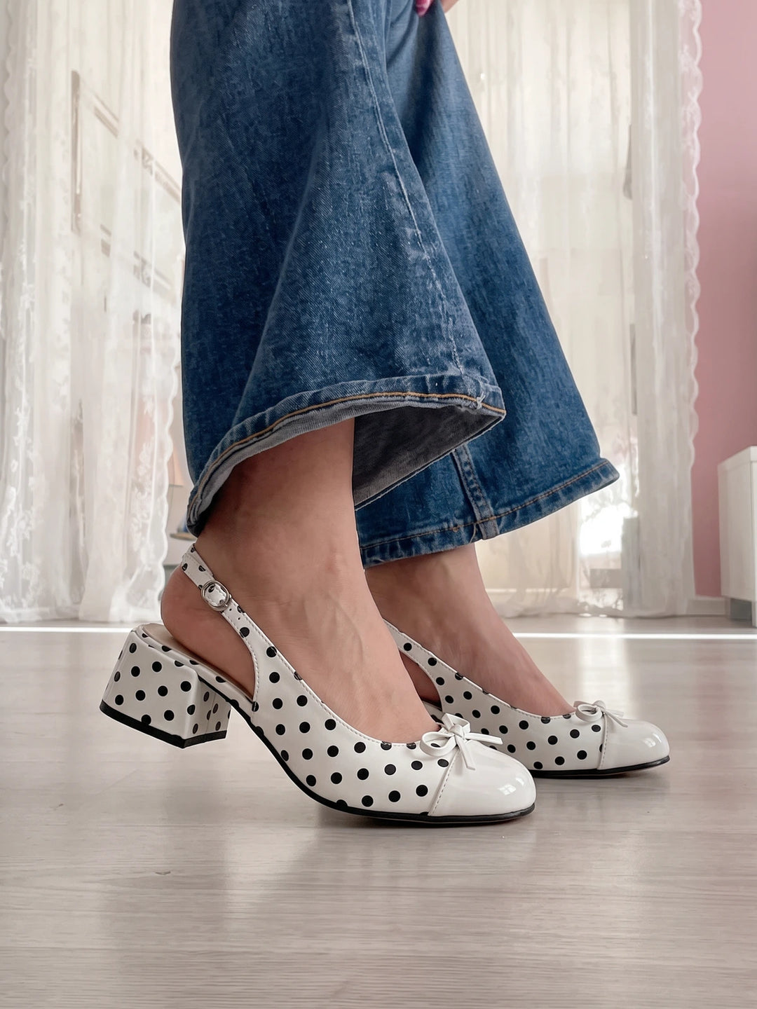 Mignettienne Polka Dot Slingback Heels