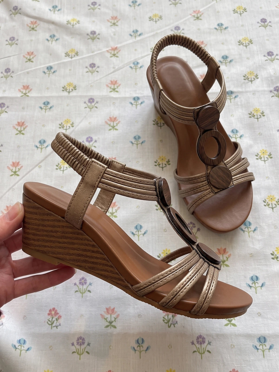 Bernine Metallic Disc Wedge Sandals