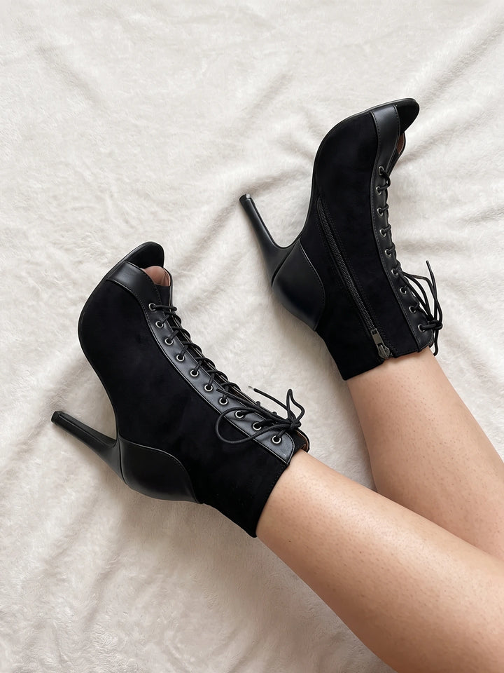 Elodie Suede Lace-Up Peep-Toe Boots