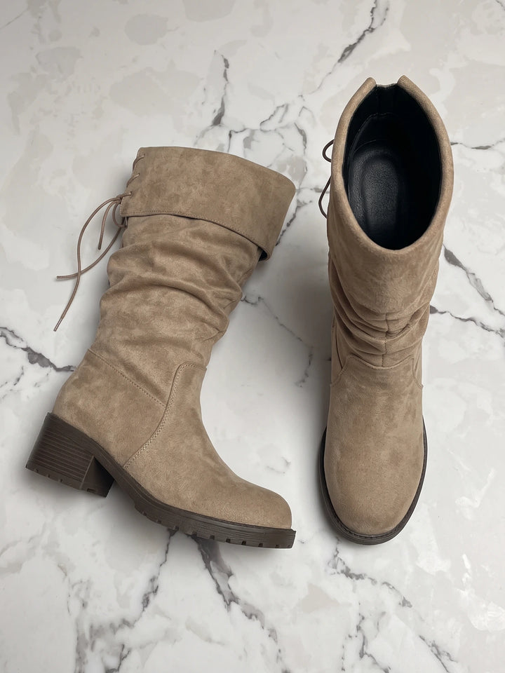 Mignettelle Slouchy Lace-Up Mid-Calf Boots