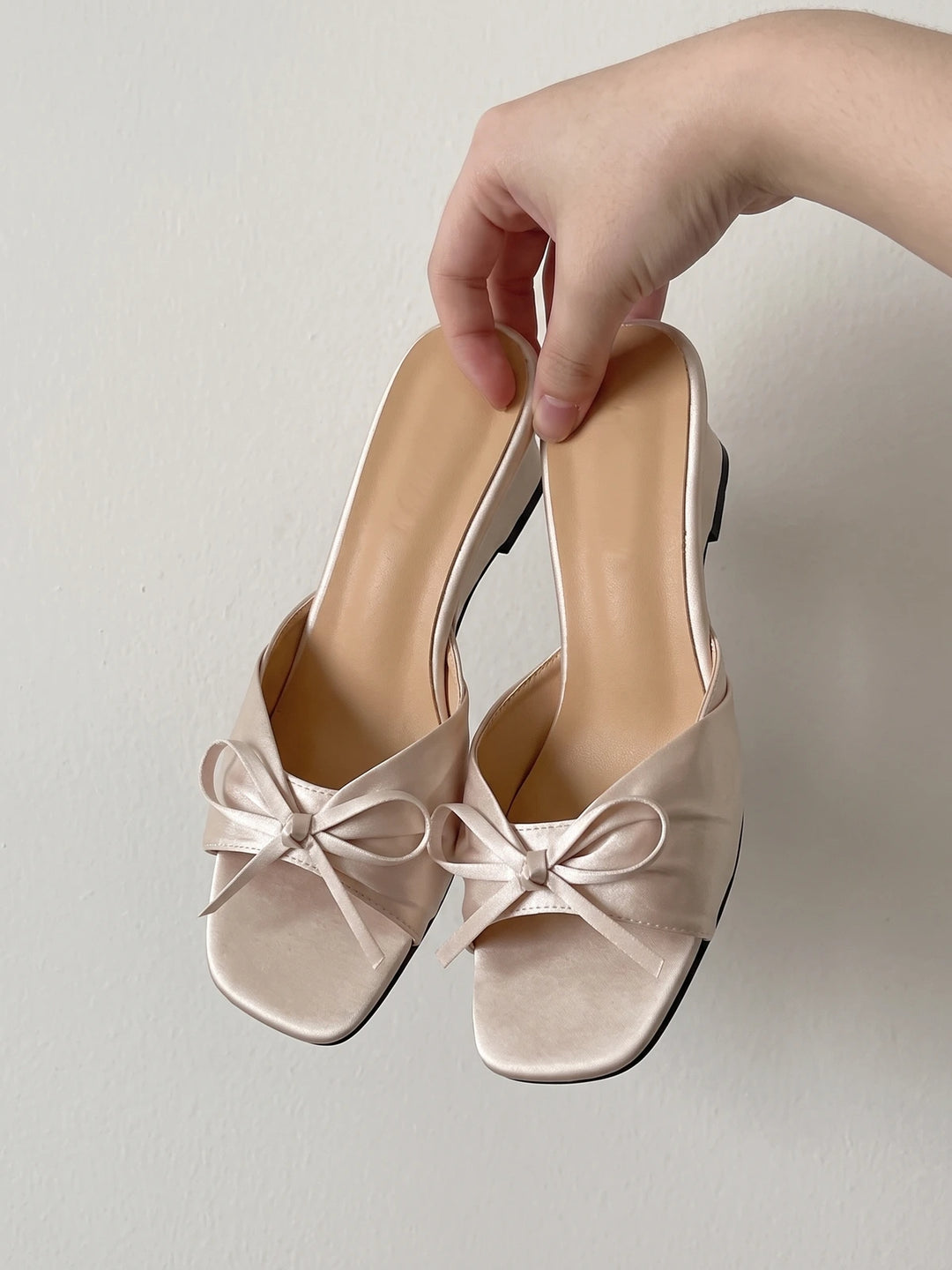 Pomeline Satin Bow Mule Wedges