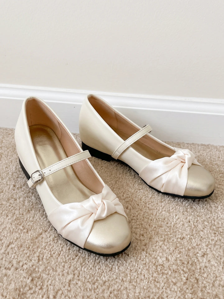 Noelle Cream Gold Bow Mary Jane Flats
