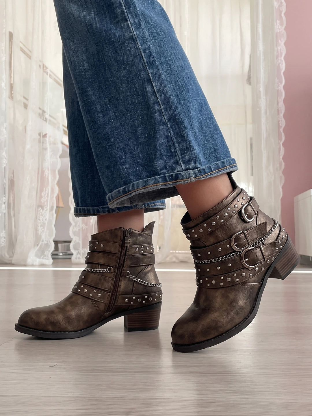 Solange Metallic Studded Ankle Boots