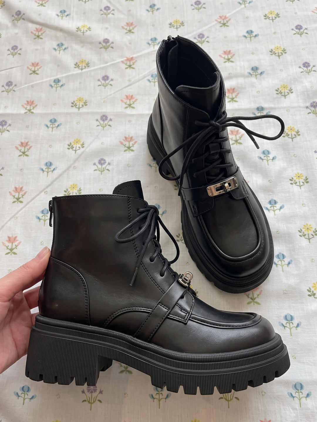 Black Vintage Buckle Boots