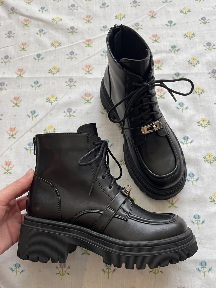 Black Vintage Buckle Boots