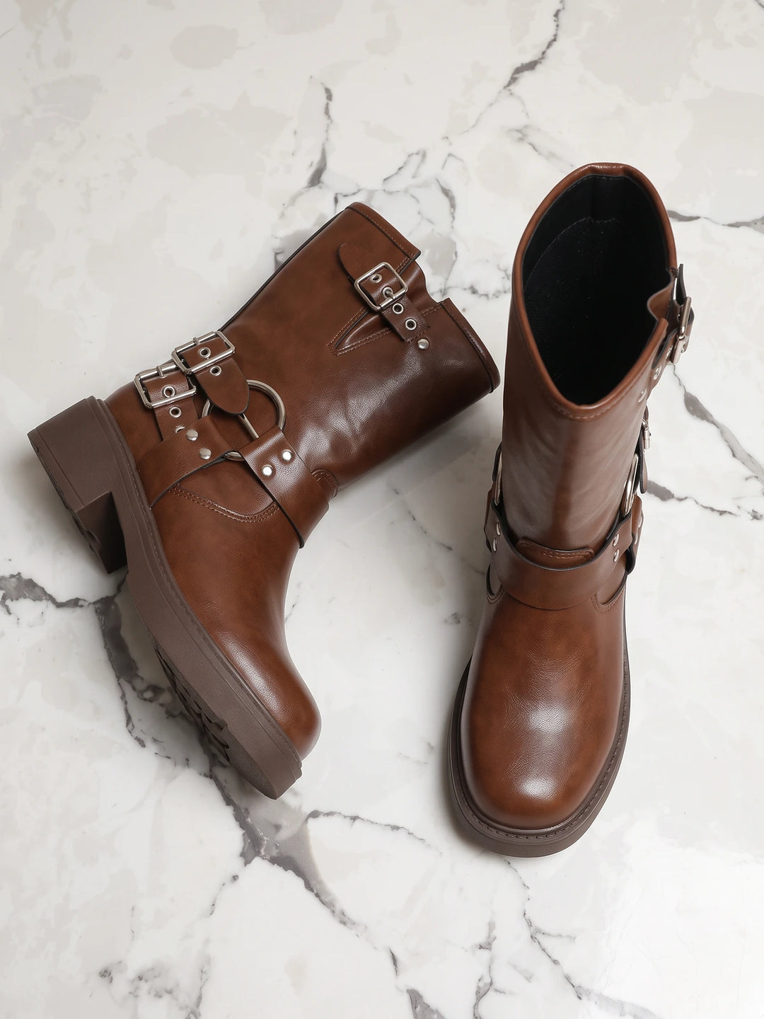 Violaine Brown Buckled Biker Boots