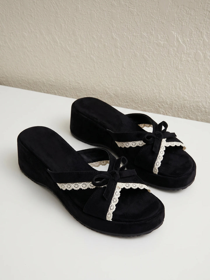 Lenore Lace Piped Velvet Wedge