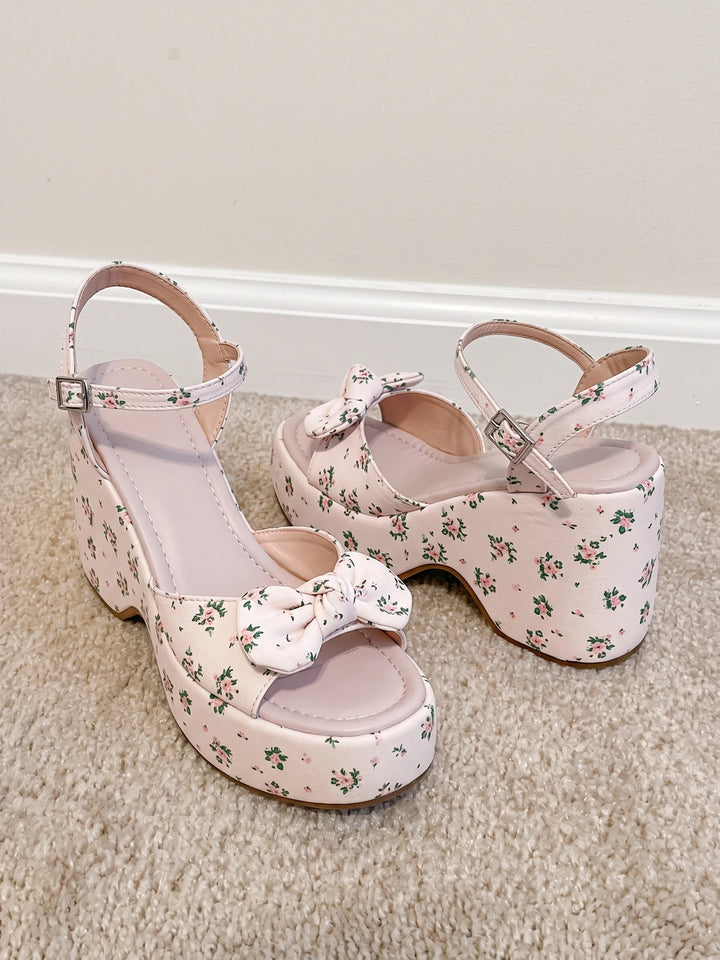 Annelise Floral Bow Wedge Sandals