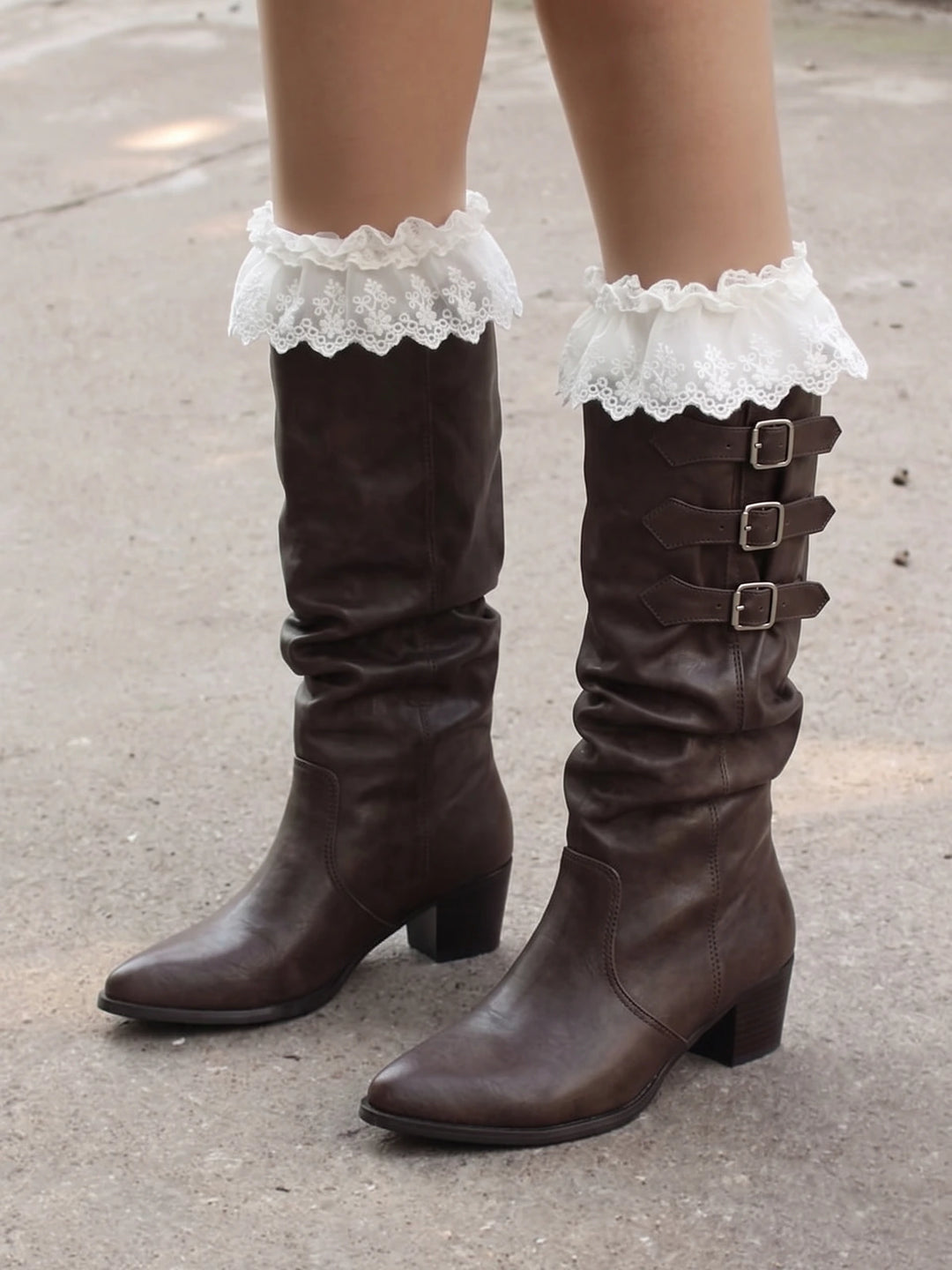 Violaine Distressed Buckle Slouch Boots