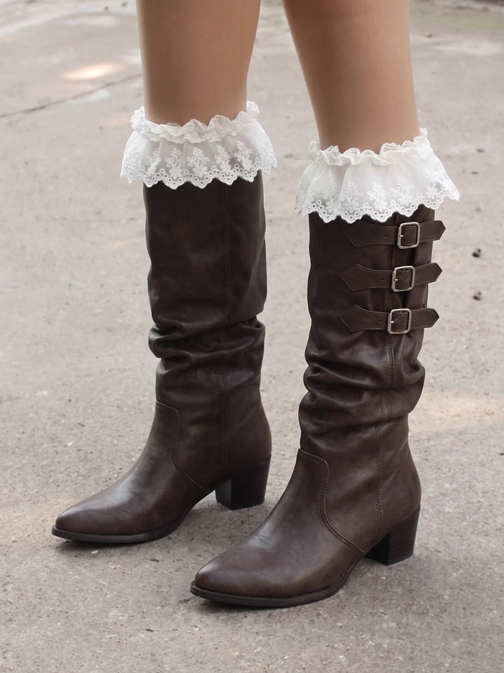 Violaine Distressed Buckle Slouch Boots