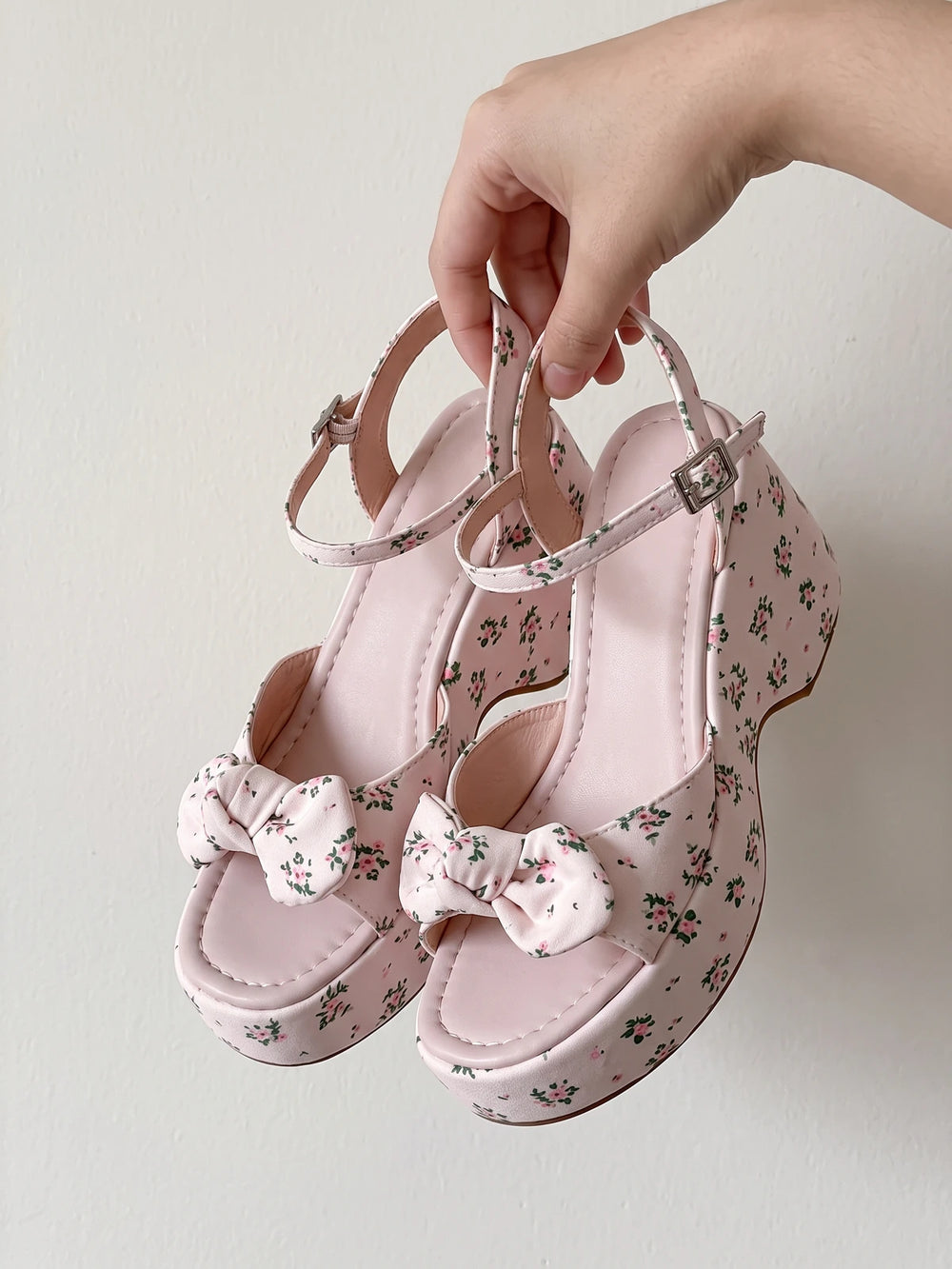 Annelise Floral Bow Wedge Sandals