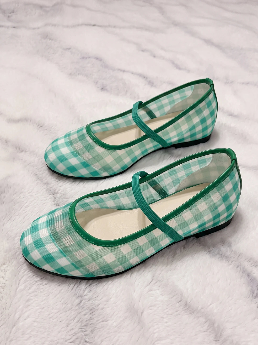 Veronique Gingham Mesh Mary Jane Flats