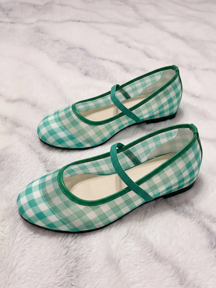 Veronique Gingham Mesh Mary Jane Flats