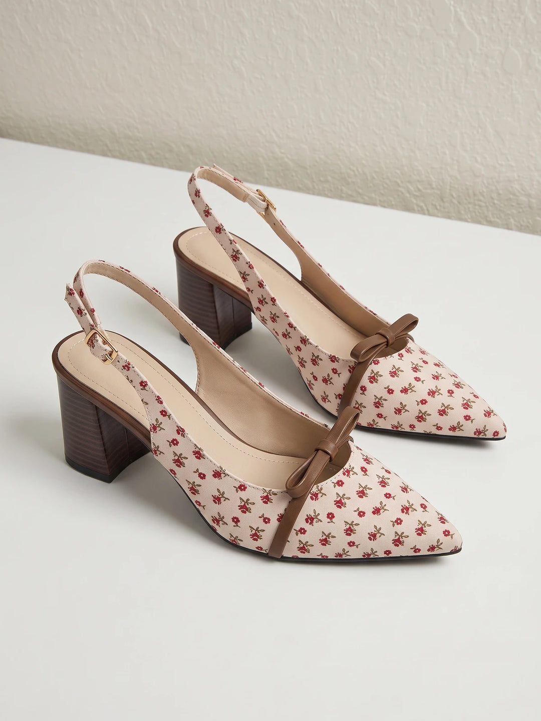 Zoe Floral Bow Slingback Heels