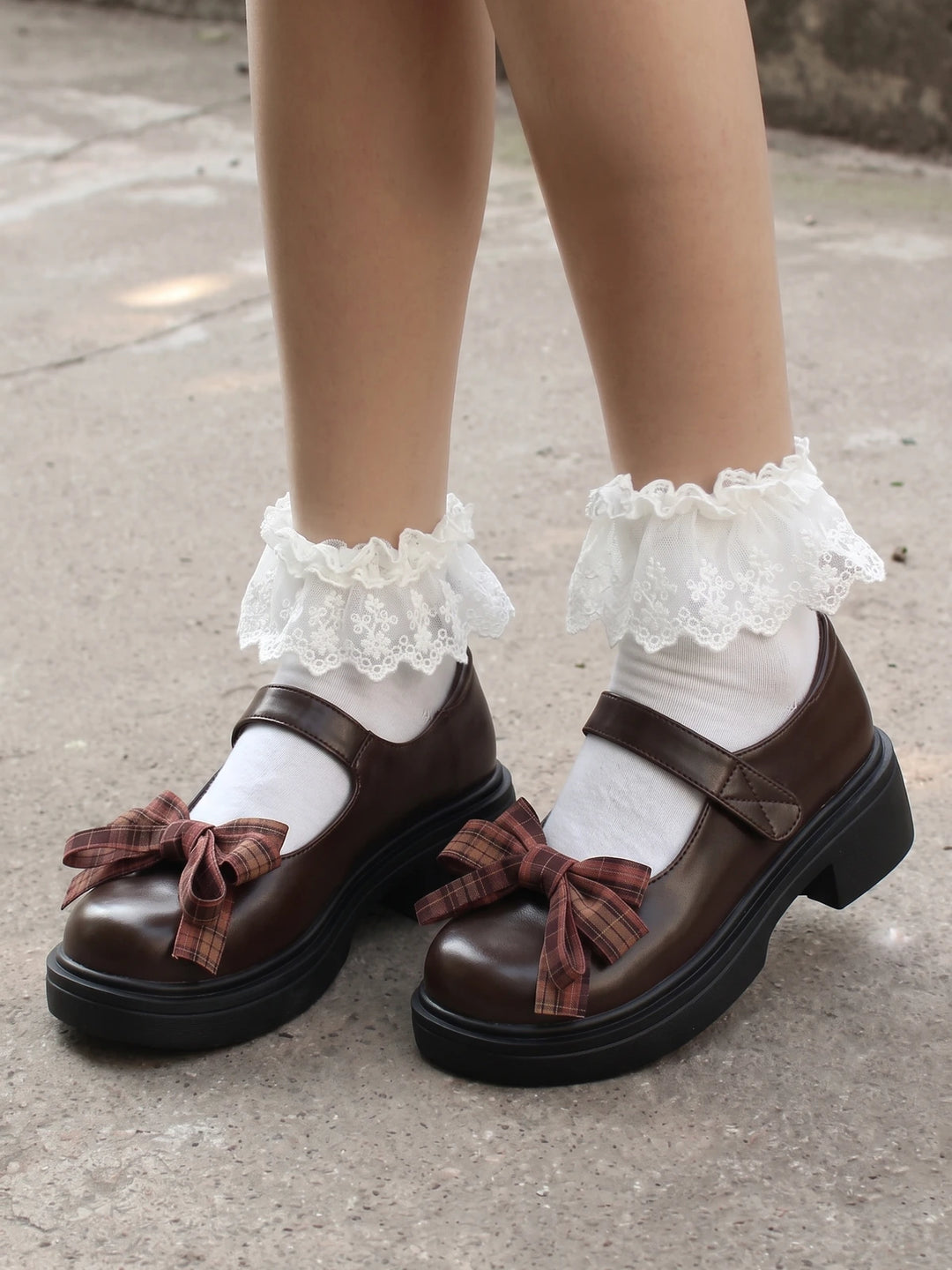 Prudence Plaid Bow Mary Jane Platforms