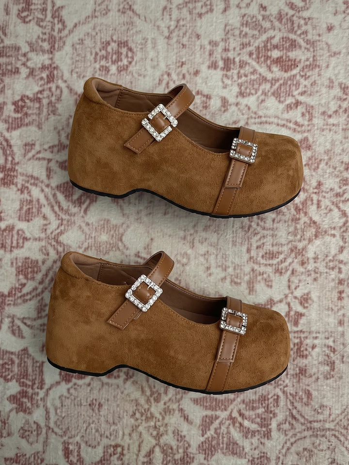 Anais Rhinestone Buckle Suede Mary Janes